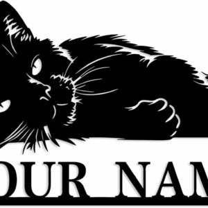 Custom Butterfly Flower Lazy Cat Metal Sign, Custom Cat Metal Sign,Personalized Cat Name Sign