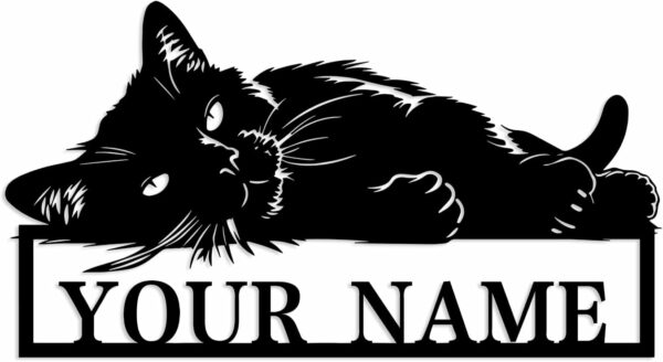 Custom Butterfly Flower Lazy Cat Metal Sign, Custom Cat Metal Sign,Personalized Cat Name Sign
