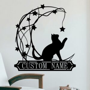 Custom Moon Cat Metal Wall Art, Personalized Cat Name Sign Decoration For Room, Cat Metal Home Decor, Custom Cat