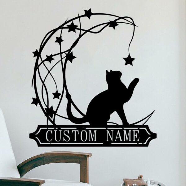 Custom Moon Cat Metal Wall Art, Personalized Cat Name Sign Decoration For Room, Cat Metal Home Decor, Custom Cat