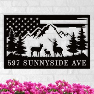 Address Sign House Number Signs, Personalized Address Plaques, Custom Deer Scene Hunting Camp Sign, Home Decor